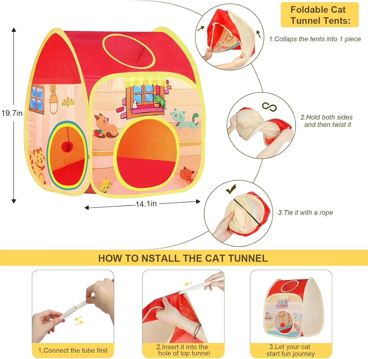 Cat Toys Kitten Toys Bundle 34PCS – Includes Collapsible Cat Tunnel, Catnip Toys, Wand & Feather Teasers