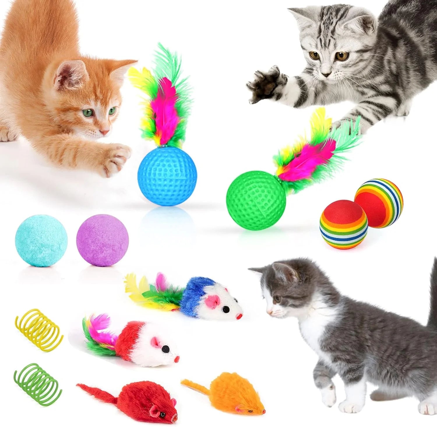 Cat Toys Kitten Toys Bundle 34PCS – Includes Collapsible Cat Tunnel, Catnip Toys, Wand & Feather Teasers
