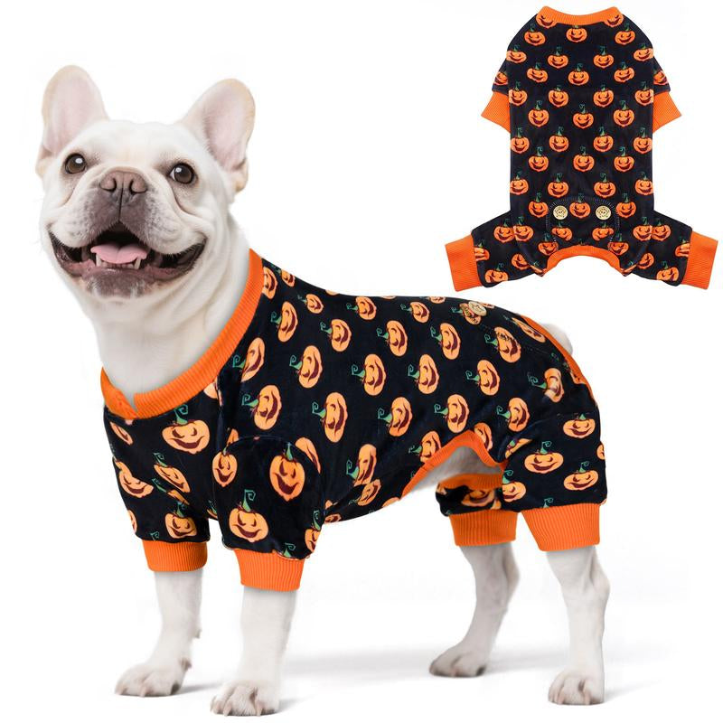 KYEESE Cozy Halloween Pjs for Dogs Pet – Adorable Funny Sleeveless Pumpkin Print Perfect for Spooky Snuggles & Cute Pics Easy Care Machine Washable Shirts Pajamas Sweater