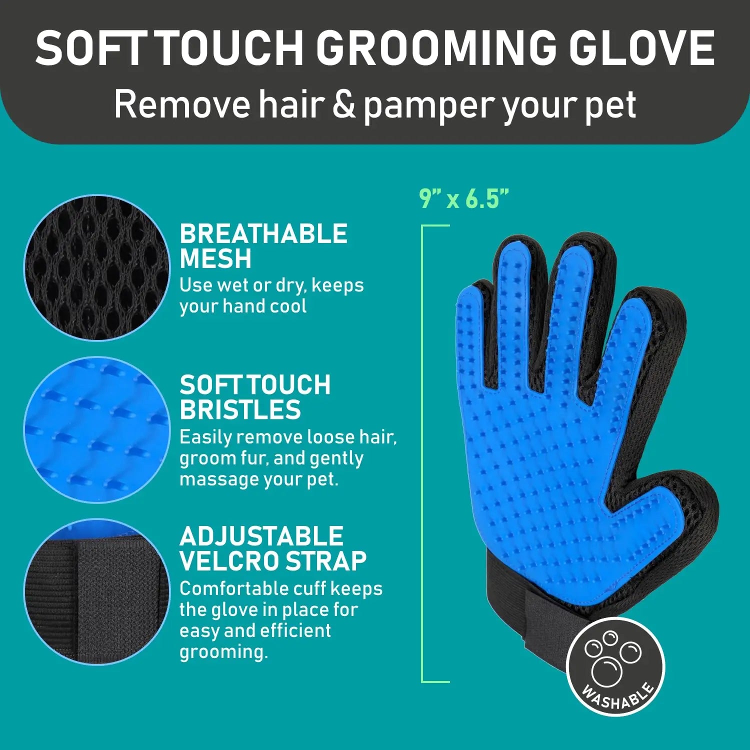 Pet Grooming Brush and 2X Grooming Gloves Combo