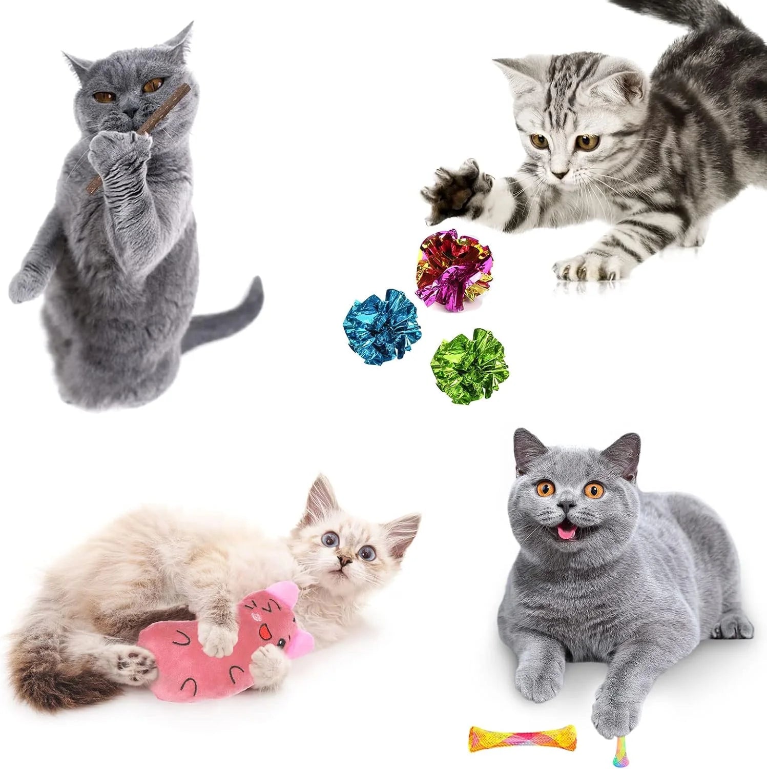 Cat Toys Kitten Toys Bundle 34PCS – Includes Collapsible Cat Tunnel, Catnip Toys, Wand & Feather Teasers