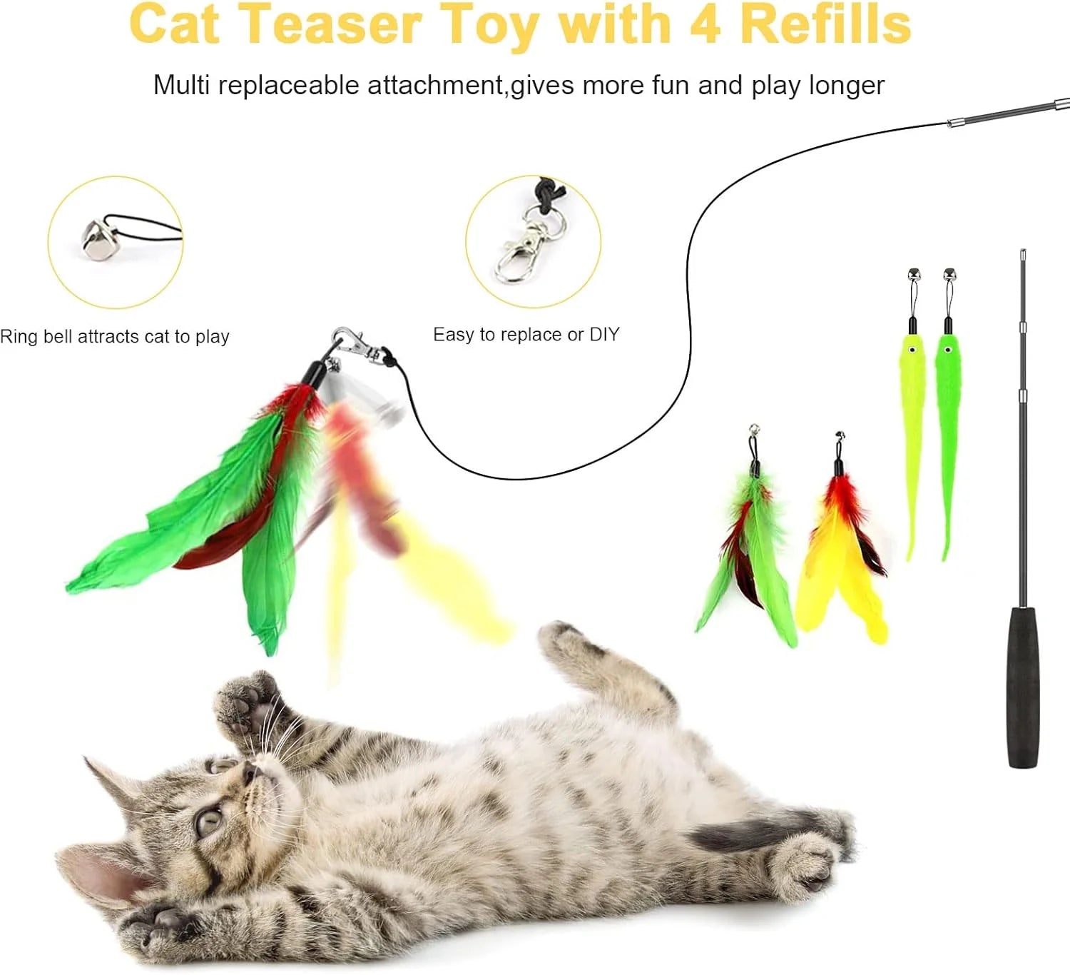 Cat Toys Kitten Toys Bundle 34PCS – Includes Collapsible Cat Tunnel, Catnip Toys, Wand & Feather Teasers