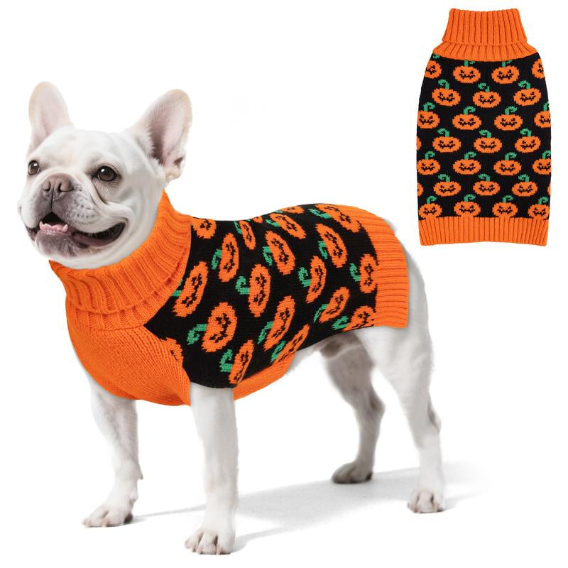 KYEESE Cozy Halloween Dog Sweater Adorable Pumpkin & Ghost Print and Cute & Warm Fall Outfit for Small & Large Dogs