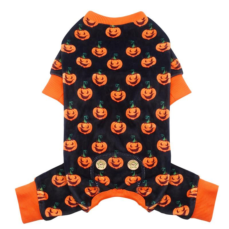 KYEESE Cozy Halloween Pjs for Dogs Pet – Adorable Funny Sleeveless Pumpkin Print Perfect for Spooky Snuggles & Cute Pics Easy Care Machine Washable Shirts Pajamas Sweater