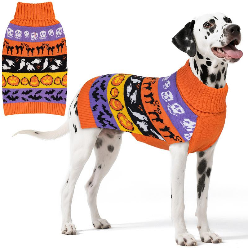 KYEESE Cozy Halloween Dog Sweater Adorable Pumpkin & Ghost Print and Cute & Warm Fall Outfit for Small & Large Dogs