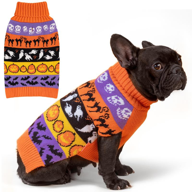 KYEESE Cozy Halloween Dog Sweater Adorable Pumpkin & Ghost Print and Cute & Warm Fall Outfit for Small & Large Dogs