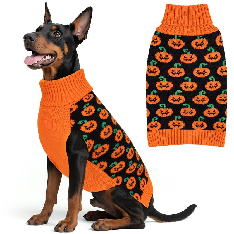 KYEESE Cozy Halloween Dog Sweater Adorable Pumpkin & Ghost Print and Cute & Warm Fall Outfit for Small & Large Dogs