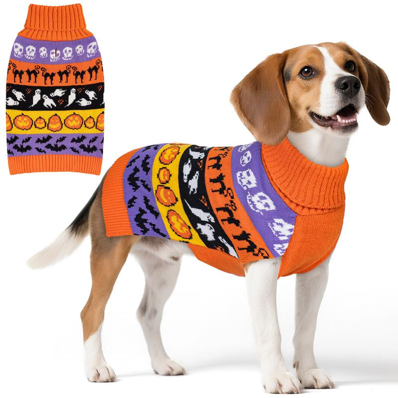 KYEESE Cozy Halloween Dog Sweater Adorable Pumpkin & Ghost Print and Cute & Warm Fall Outfit for Small & Large Dogs