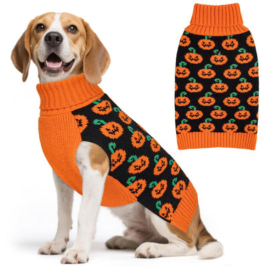 KYEESE Cozy Halloween Dog Sweater Adorable Pumpkin & Ghost Print and Cute & Warm Fall Outfit for Small & Large Dogs